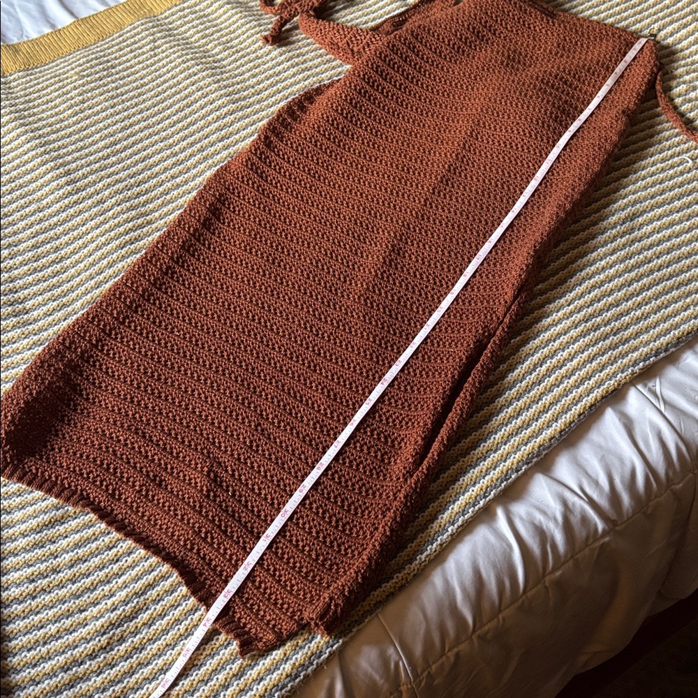 Carmel brown / rust Knit crochet beach Swim Cover Up Dress - Picture 2 of 6